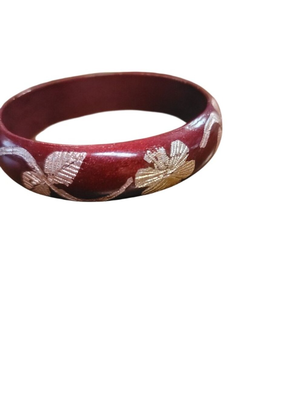 Handmade Vintage Red Floral Bangle Bracelet With Gold Detailing Size 8 - Picture 3 of 6